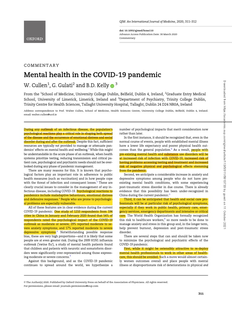 Mental Health Impacts of COVID-19 | PDF | Stress (Biology) | Mental ...
