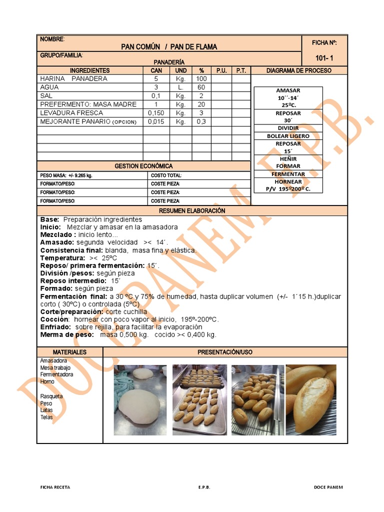 Pan Común y Pan de Flama: Receta | PDF | Panes | Cocinando