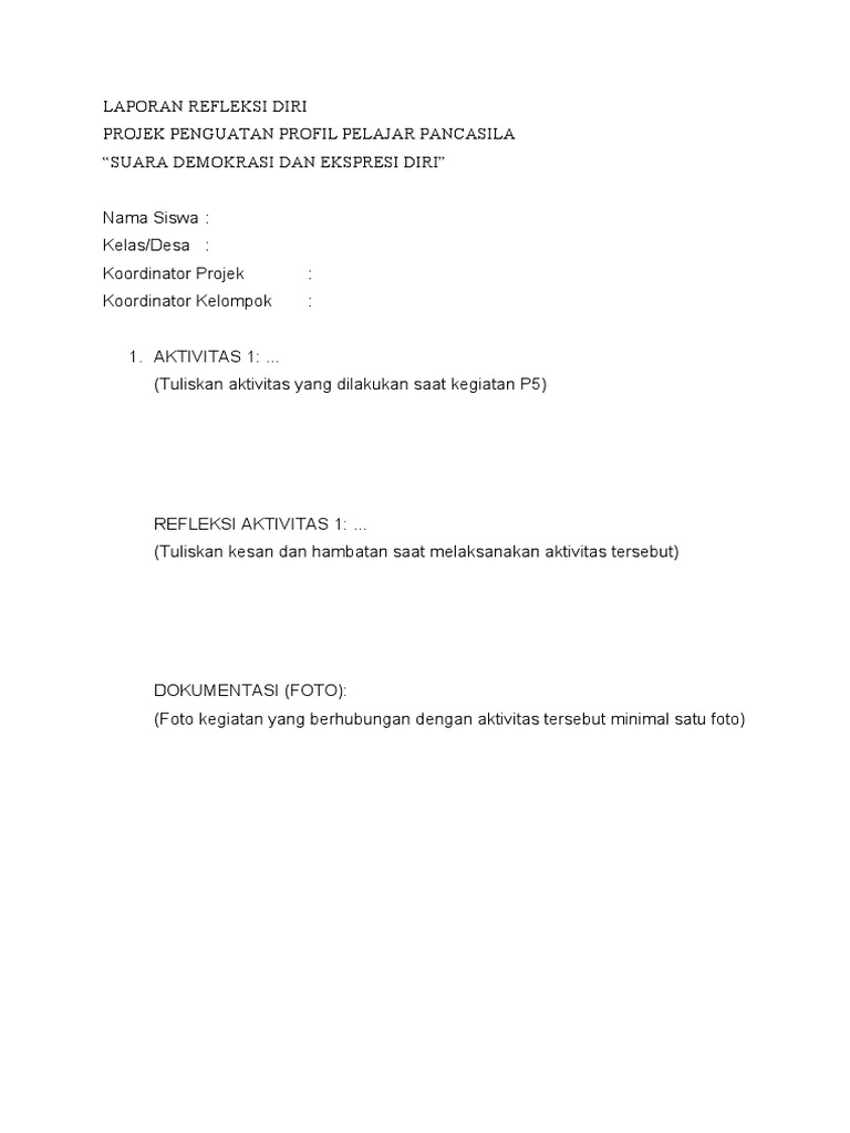 Laporan Diri Siswa Refleksi P5 Suara Demokrasi Pdf