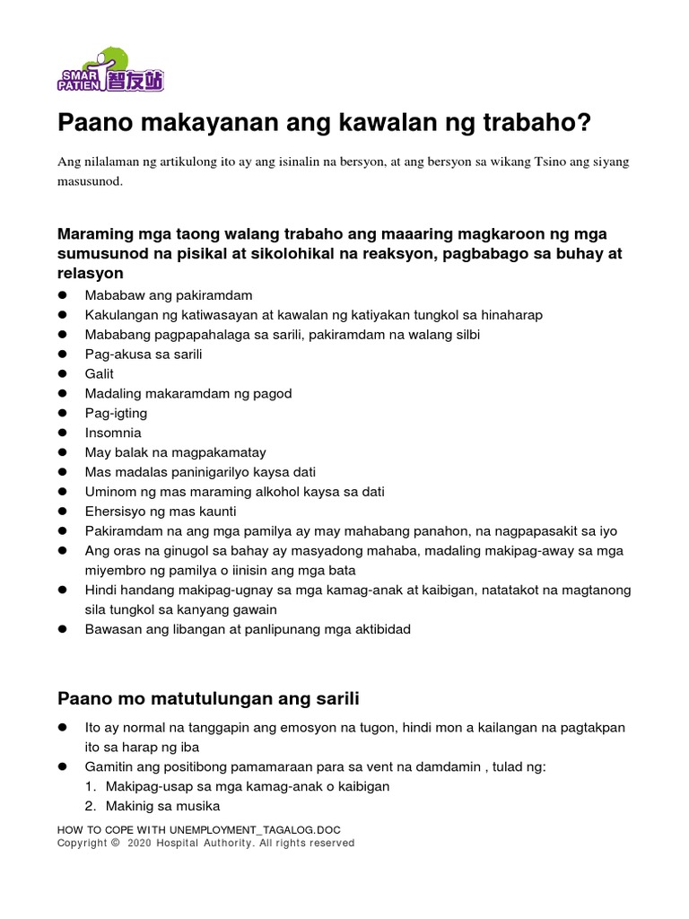 How To Cope With Unemployment Tagalog PDF