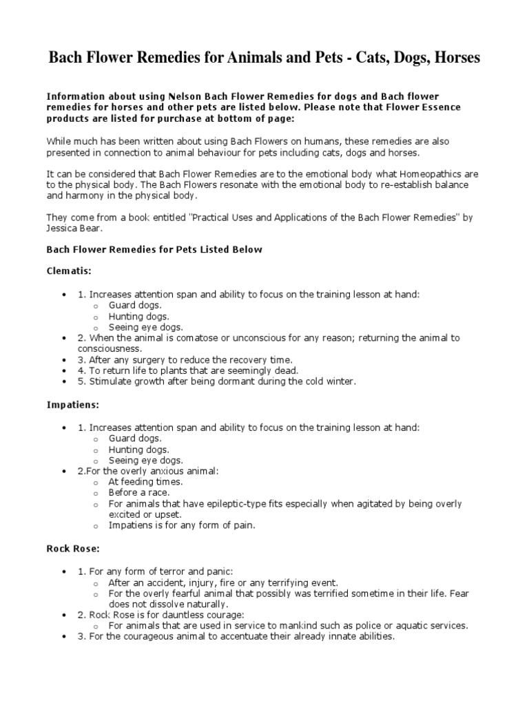 Flower Remedies For Animals | Download Free PDF | Bach Flower Remedies