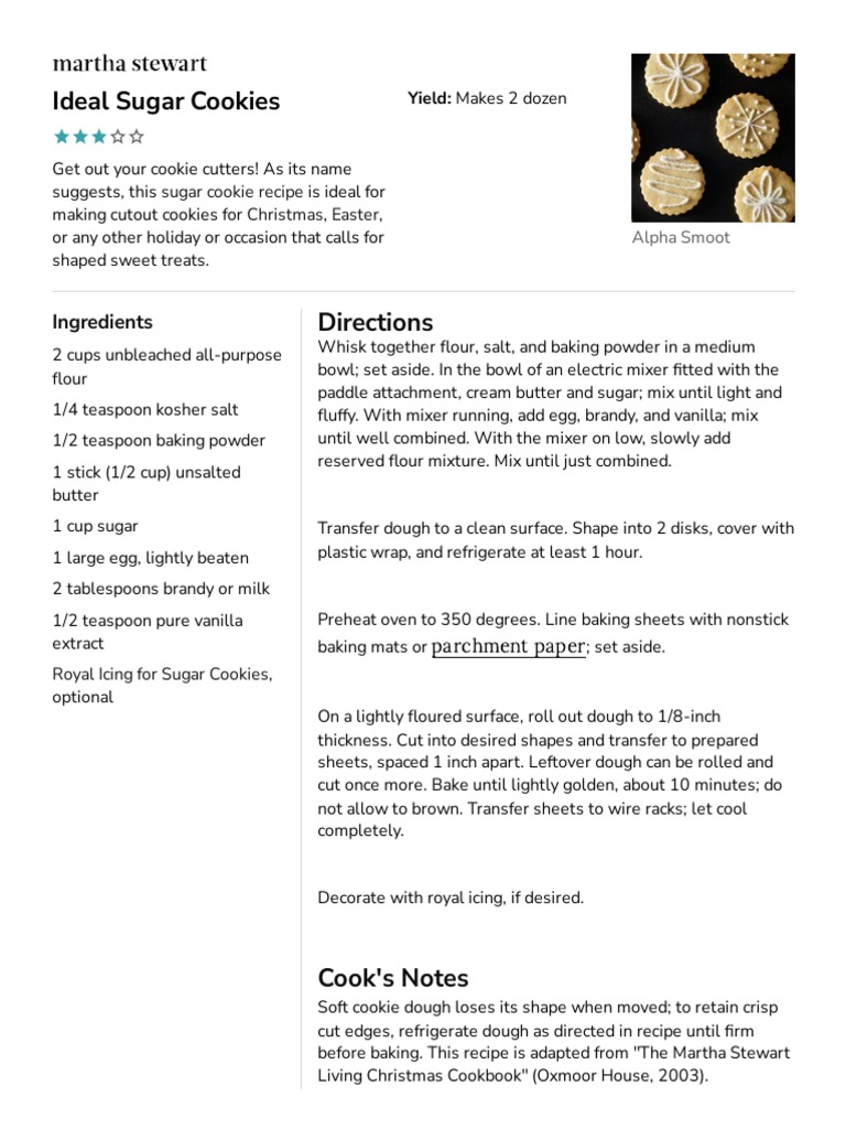 Ideal Sugar Cookies Recipe Martha Stewart PDF Baking Flour