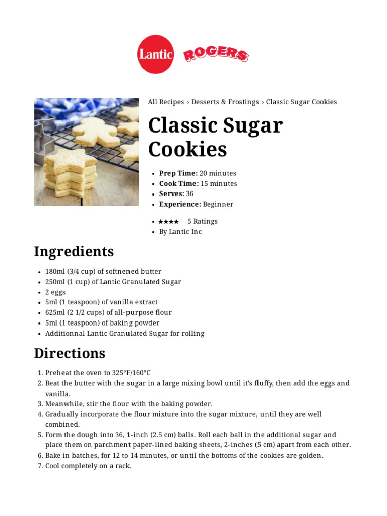 Classic Sugar Cookies Recipe Rogers & Lantic Sugar PDF