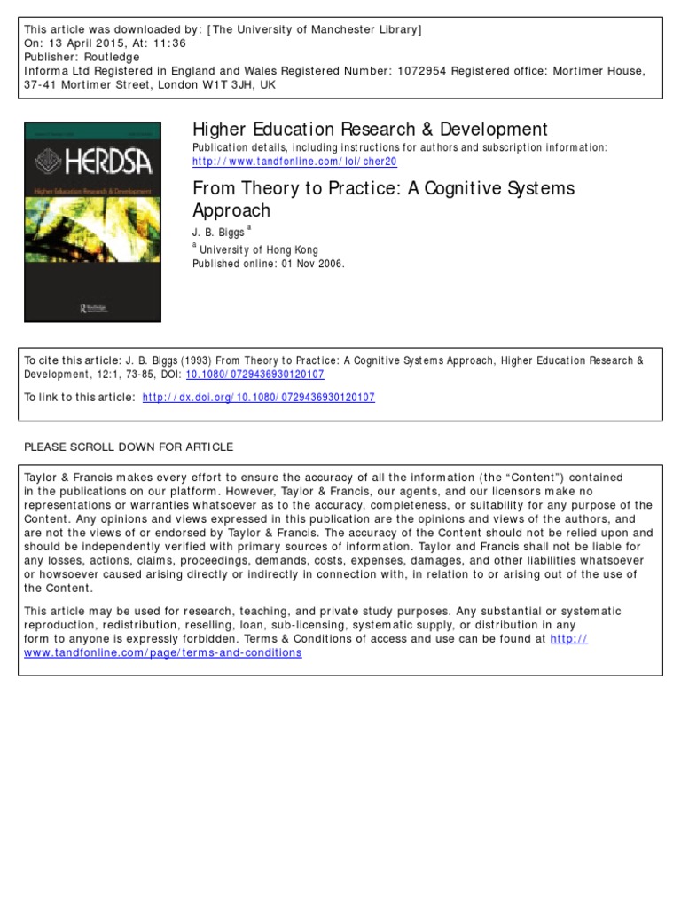 From Theory To Practice - A Cognitive Systems Biggs1993 | PDF ...