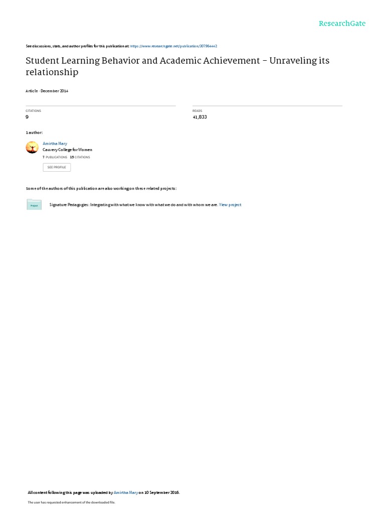 Student Learning Behavior | Download Free PDF | Learning | Schools