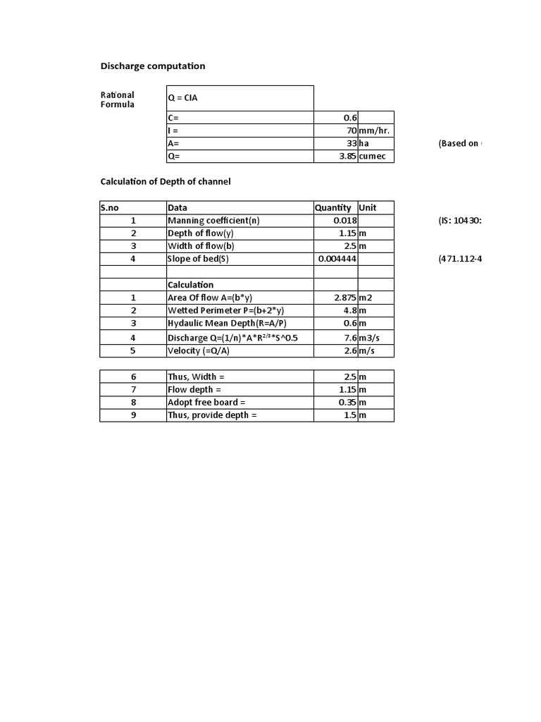 Discharge and Quantity Calculation PDF Physical Quantities Civil