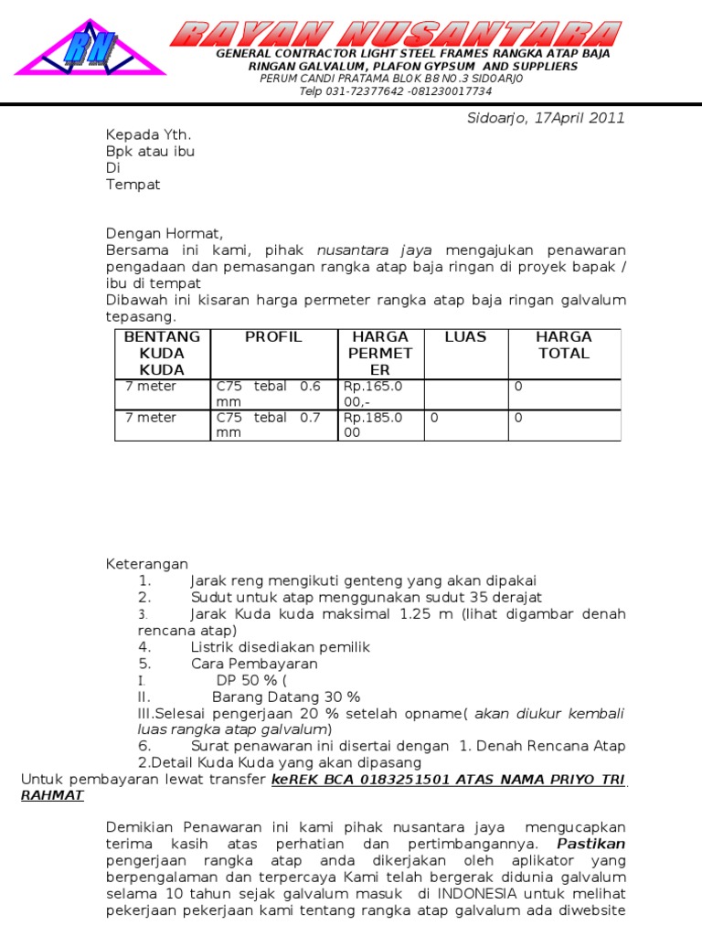 Proyek Contoh Surat Penawaran Harga Borongan Bangunan Imagesee - Riset