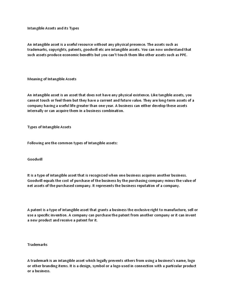 Intangible Assets and Its Types | PDF | Goodwill (Accounting ...