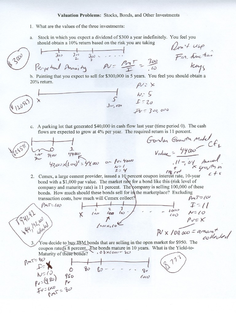 Valuation Problems Solutions Download Free PDF Bonds (Finance) Stocks