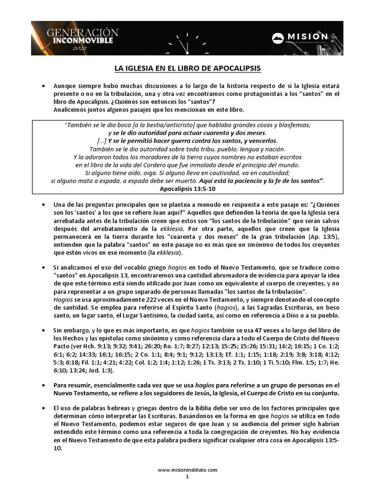 La Iglesia en El Libro de Apocalipsis | PDF | Juan el apóstol | Gran ...