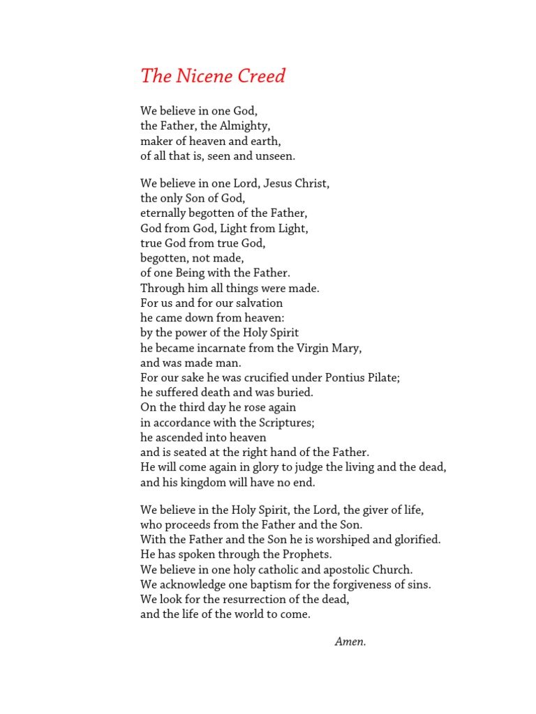 Printable Free Printable Nicene Creed