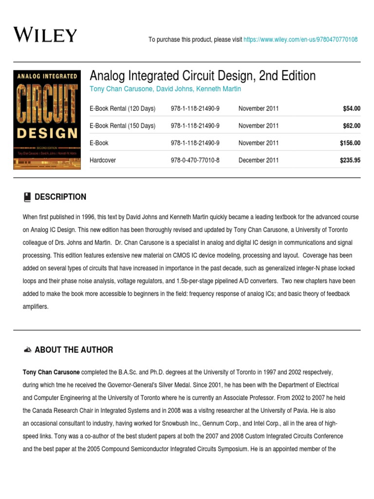 Analog Integrated Circuit Design, 2nd Ed. | PDF | Electronic