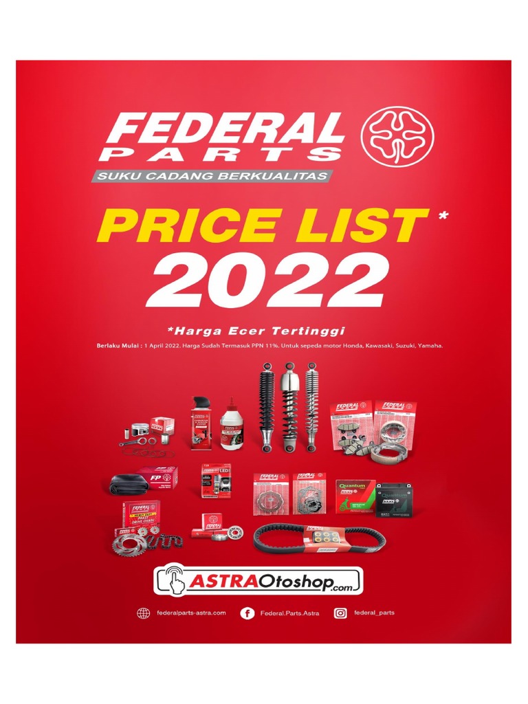 Pricelist Federal Parts Apr 2022 (WA Agung 18 April) PDF