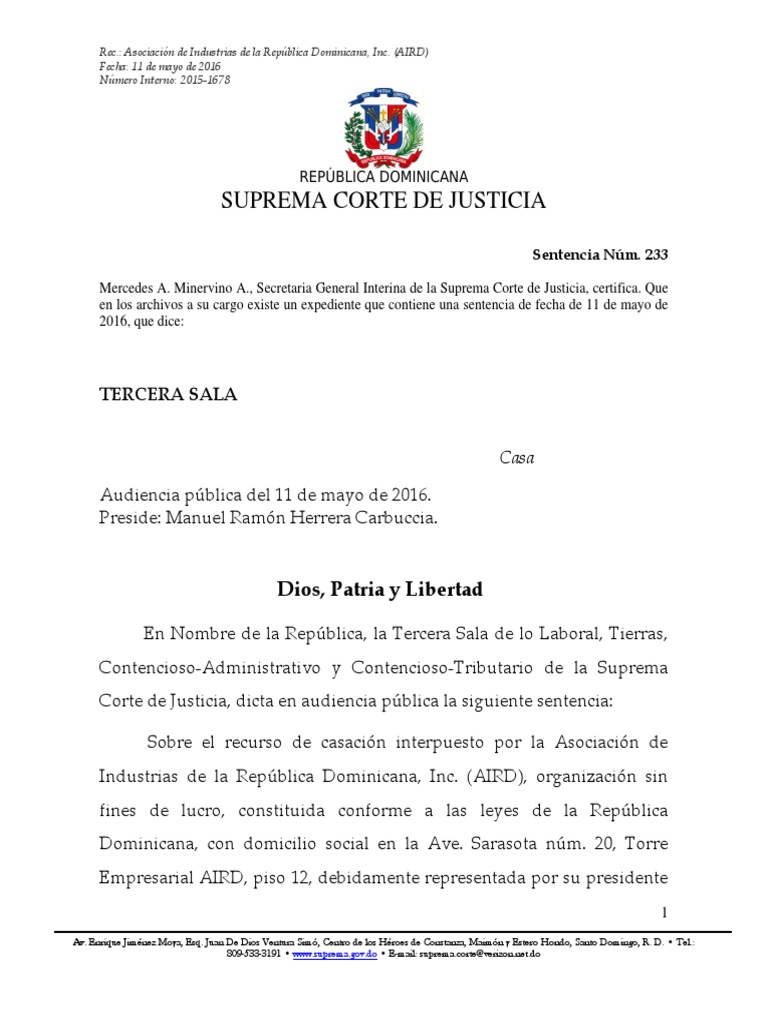 Sentencia No. 233 de La Suprema Corte de Justicia AIRD vs. Consejo