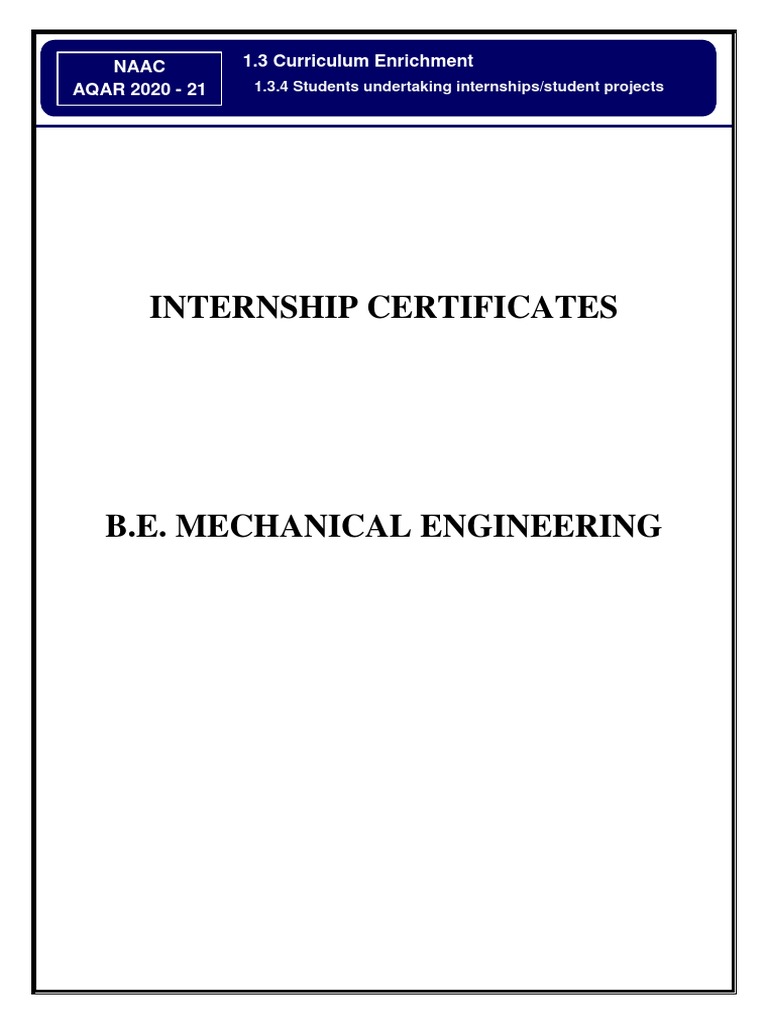 Mechanical Engineering Internship Certificates | PDF | Engineering ...