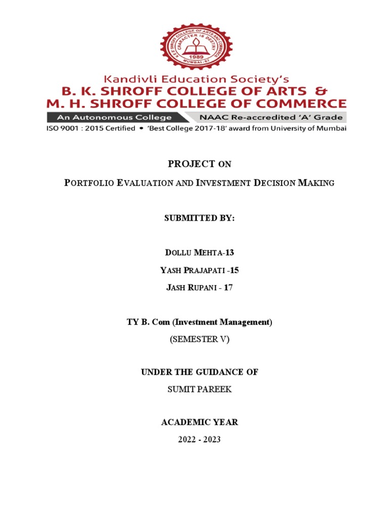 Portfolio Evaluation And Investment Decision Making Pdf Investment