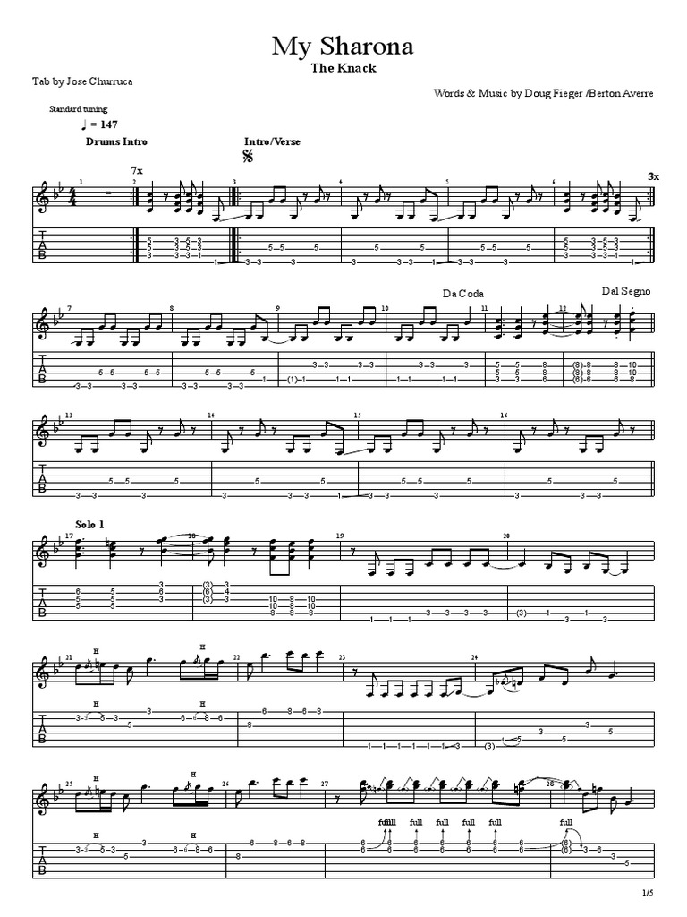 My Sharona PDF Songs Songs Written