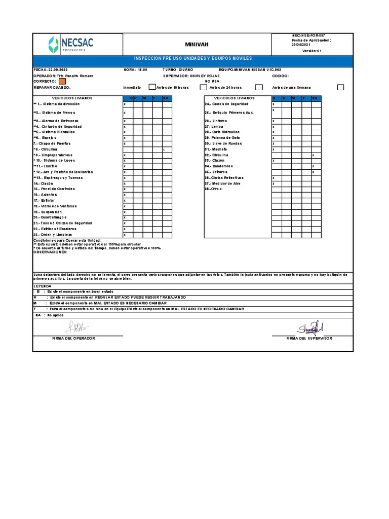 Check List Minivan | PDF | Industria automotriz | Tecnologías automotrices