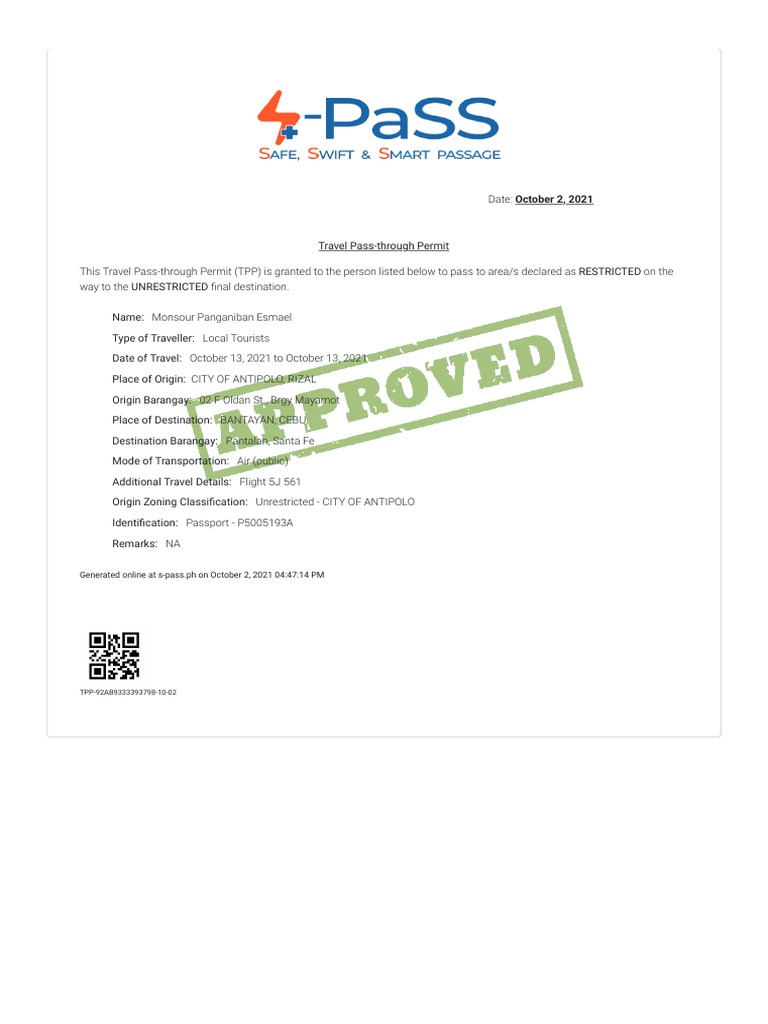 S-PaSS Traveler Form Document | PDF