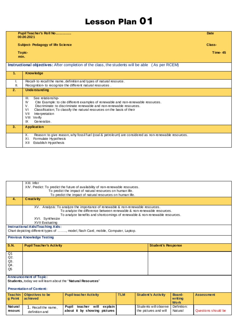 Lesson plan format rcem approach pdf teachers lesson plan