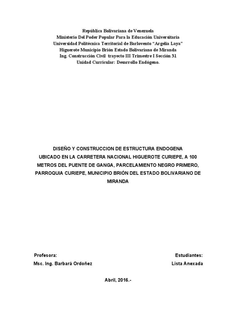 Estructura Endógena en Curiepe | PDF | Sectores Economicos | Ingeniería