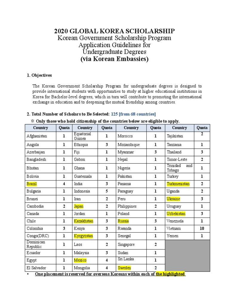 2020 Global Korea Scholarship Guidelines | PDF | Birth Certificate ...