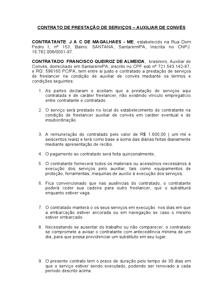 Contrato de Freelancer Funcionario Avulso | PDF | Emprego | Economias