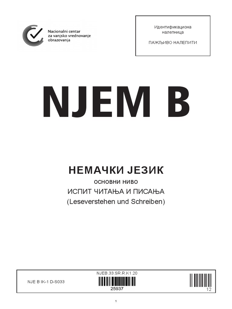 Njem B: основни ниво Испит Читања И Писања (Leseverstehen und Schreiben ...