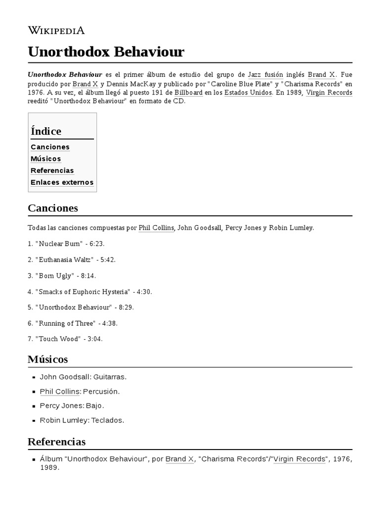 BRAND X Unorthodox Behaviour PDF