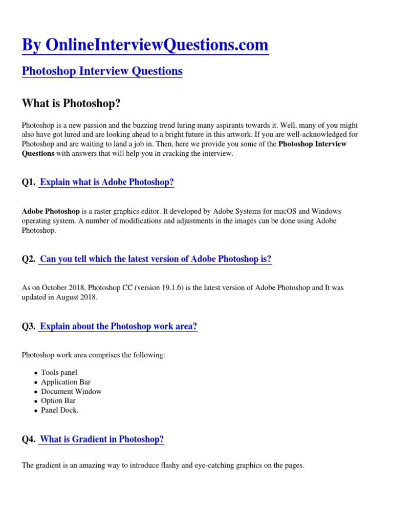 Photoshop interview questions pdf adobe photoshop graphics
