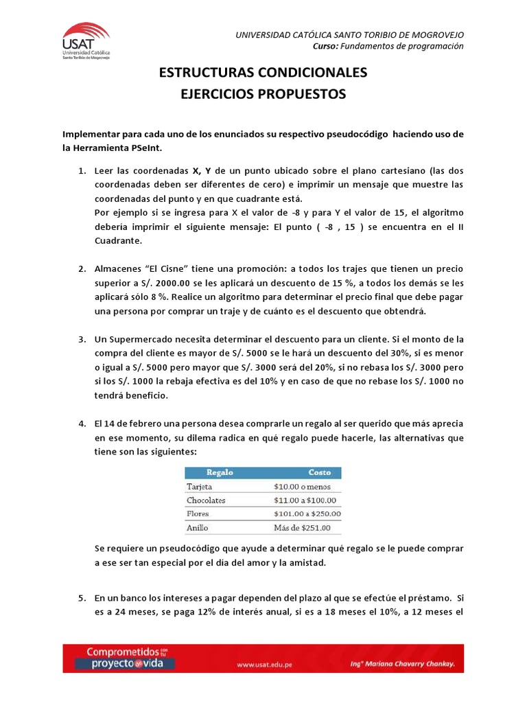 Estructuras Condicionales - Ejercicios Propuestos | PDF