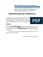 Certificado de Conducta I.E. #0729 Nuevo San Martín 2019