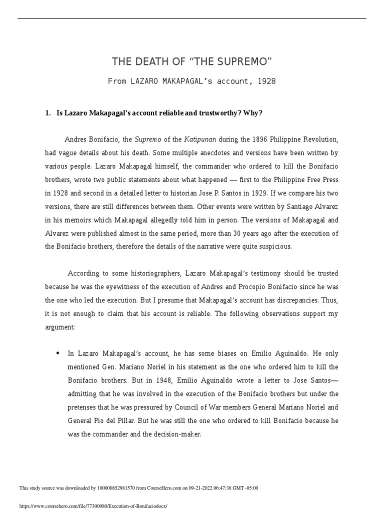 An analysis of lazaro makapagal s account of the execution of andres