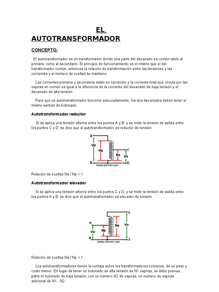 Autotransformador (Imprimir) | PDF | Transformador | Equipo eléctrico