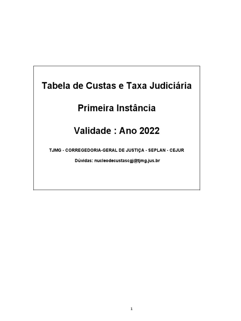 Tabela de custas e taxa judici ria da primeira inst ncia do tribunal de
