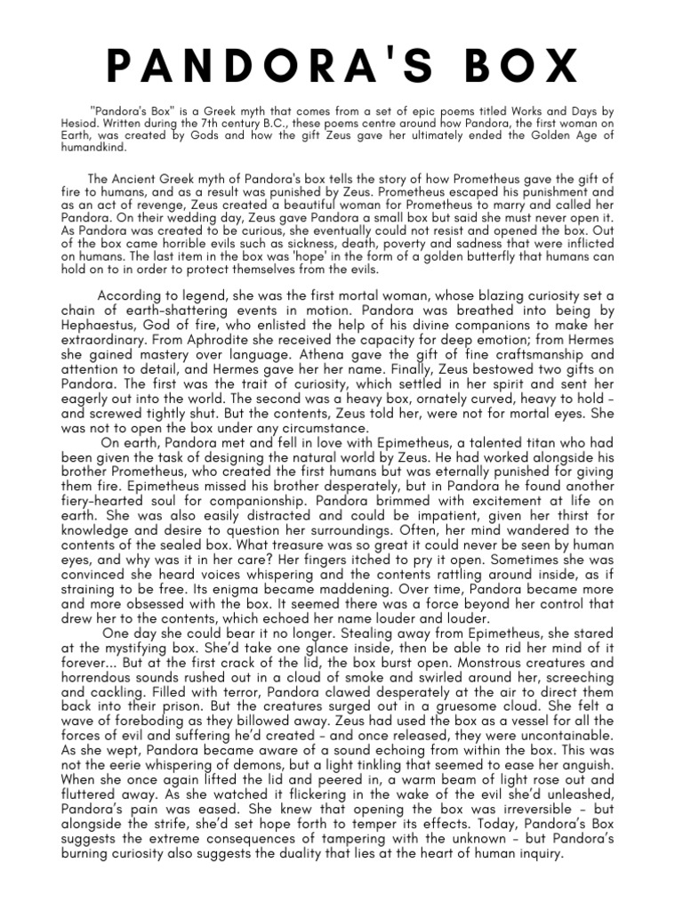 Pandora's Box PDF Prometheus Ancient Greek Literature