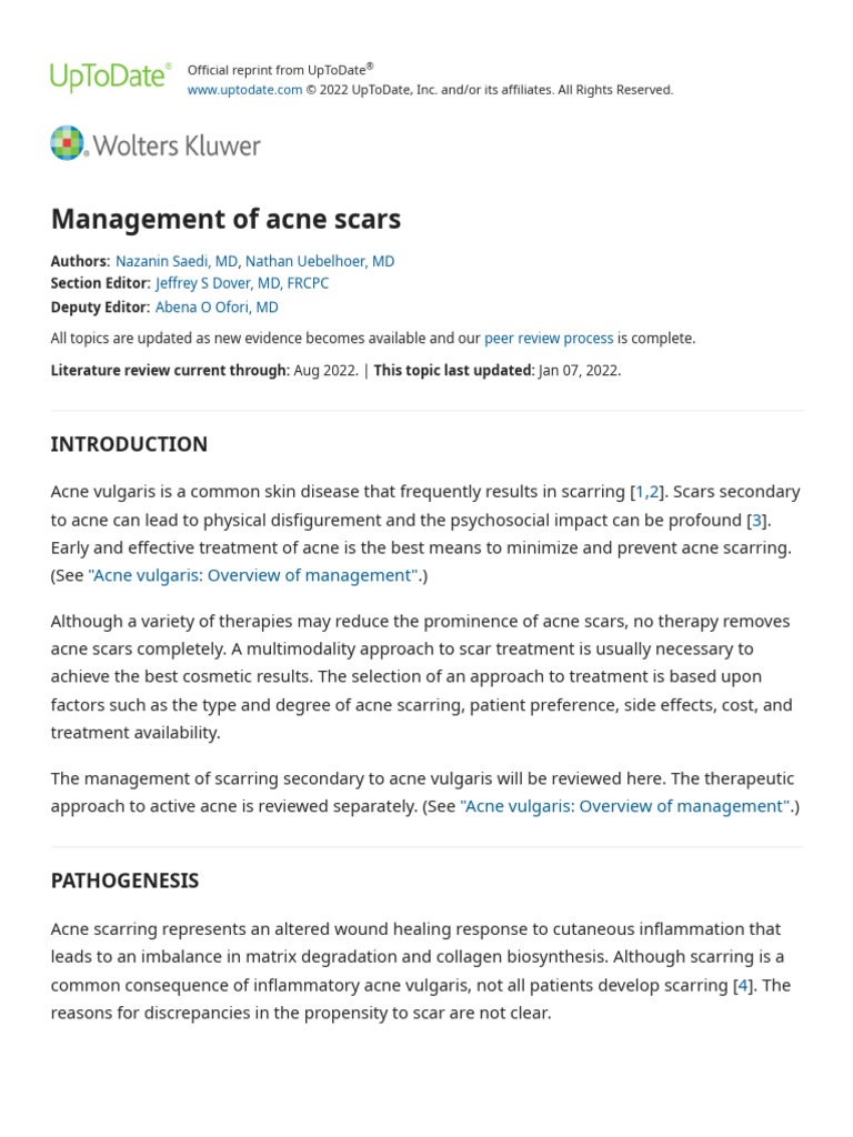 Management of Acne Scars UpToDate PDF Scar Dermatology