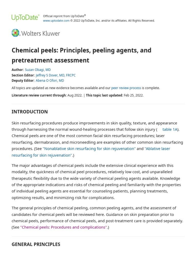 Chemical Peels Principles, Peeling Agents, and Pretreatment