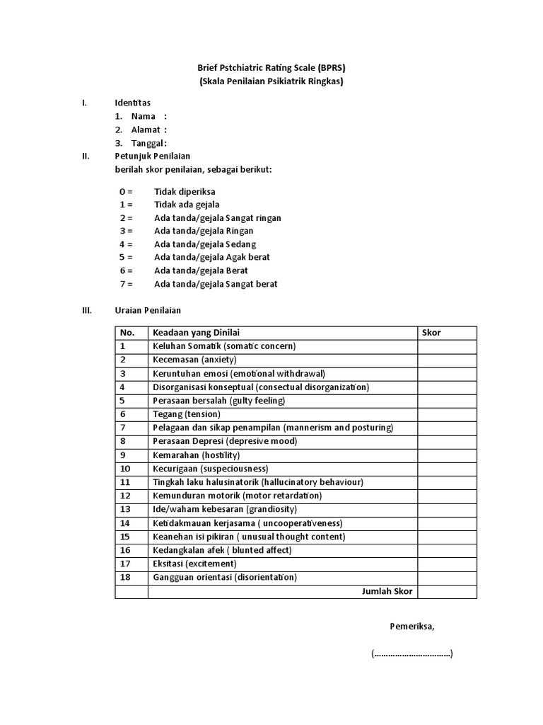 Skala Penilaian Psikiatrik Ringkas | PDF