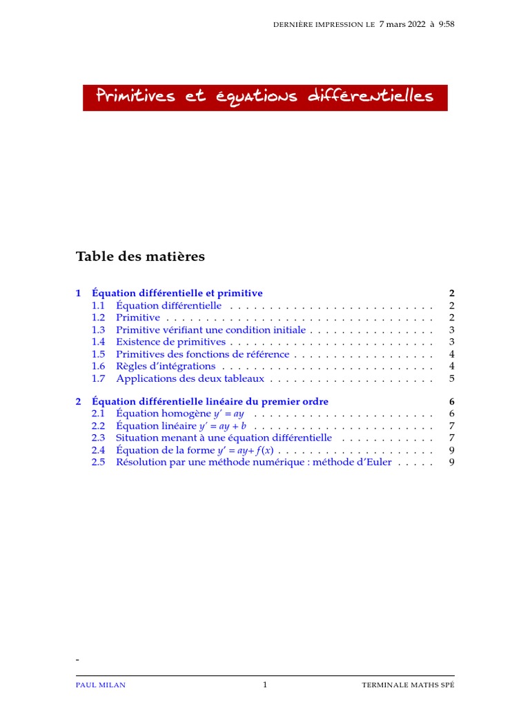 07 Cours Primitives Eq Diff | PDF | Fonction (Mathématiques) | Équations