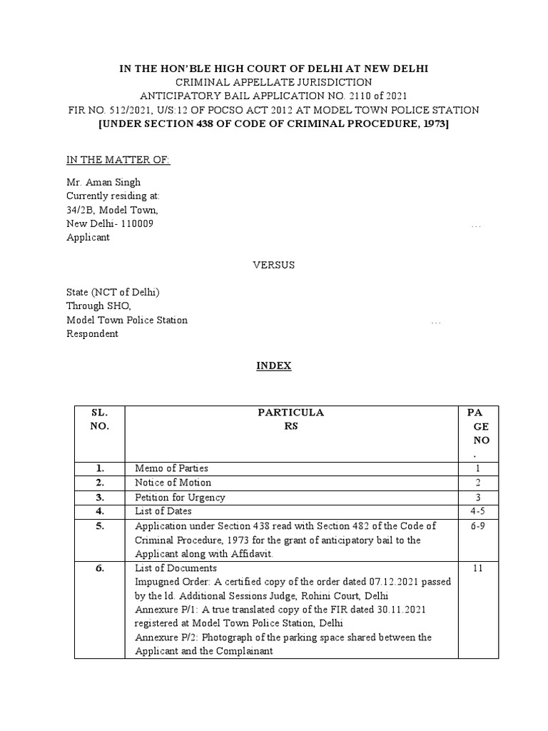 Anticipatory Bail Application POCSO Act | PDF | Criminal Procedure In ...