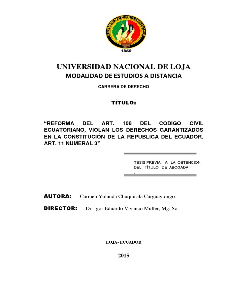Reforma Del Art. 108 Del Código Civil Ecuatoriano, Violan Los Derechos ...