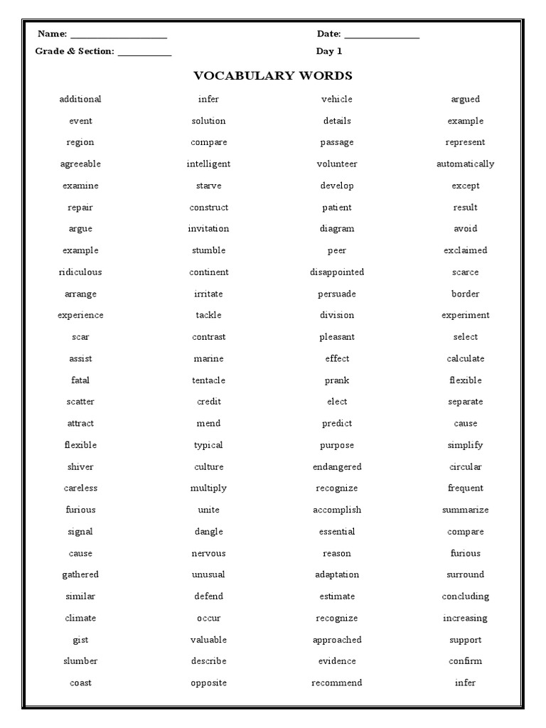 Vocabulary Words | PDF
