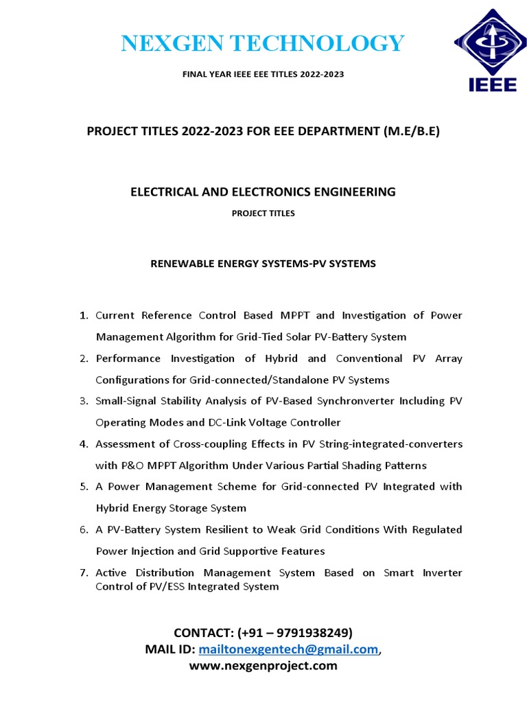 IEEE EEE Renewable Energy Project Titles | PDF | Power Inverter ...