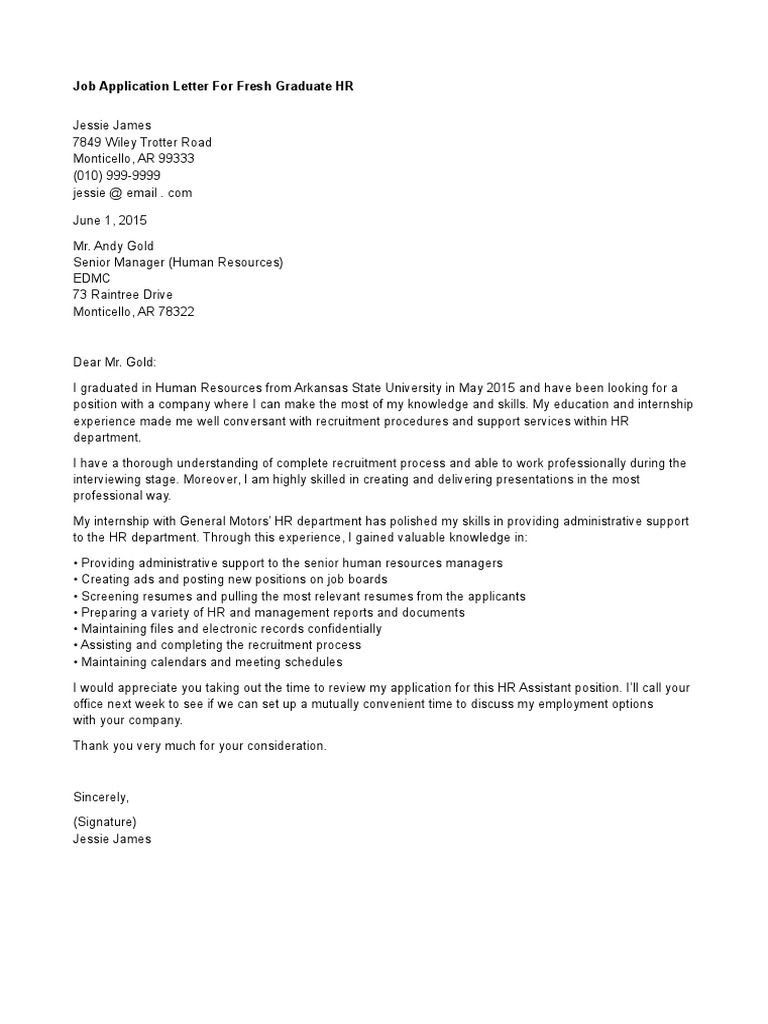 How To Write Cover Letter For Job Application For Fresh Graduate
