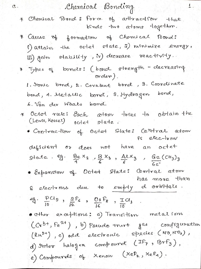 Chemical bonding short notes pdf