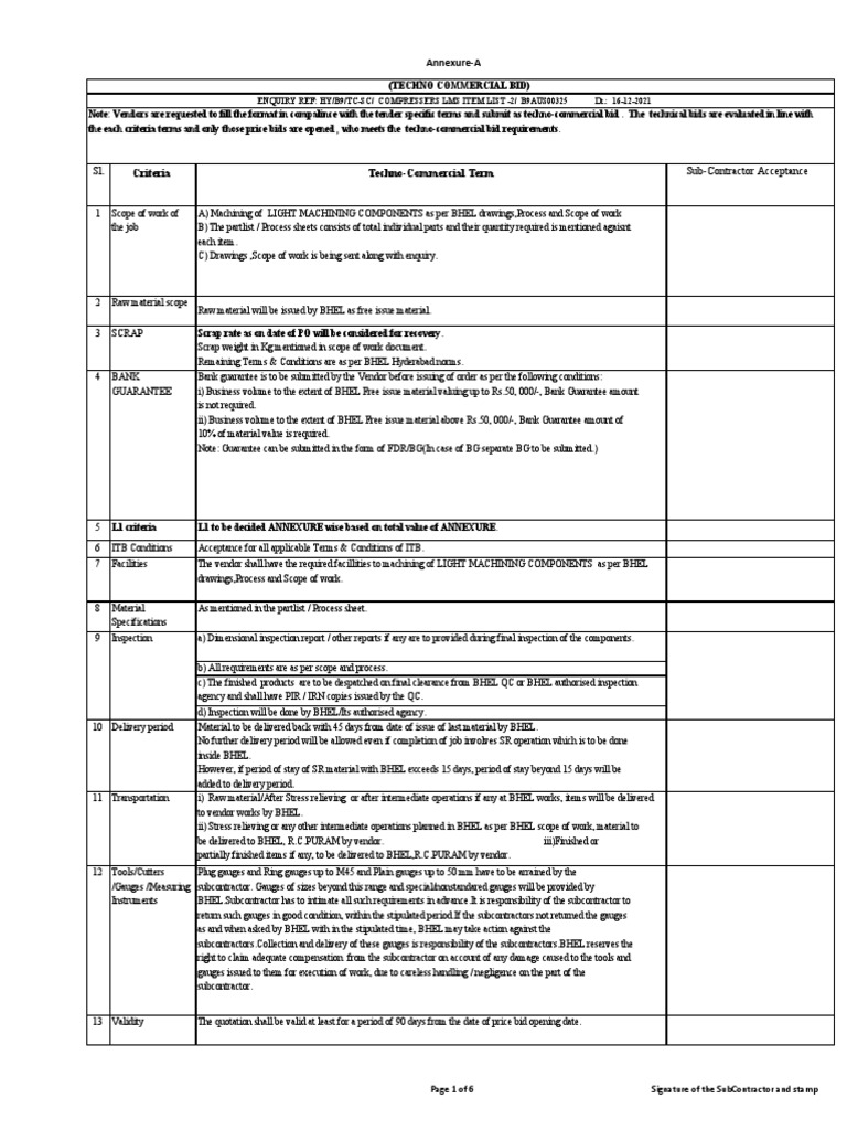 COMPRESSERS ITEMS Techno Commercial Bid LMS2 PDF Private Law Justice