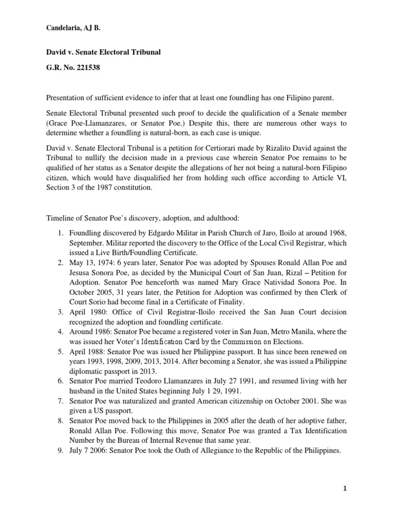 David V Senate Electoral Tribunal | PDF | Citizenship | Citizenship Of ...