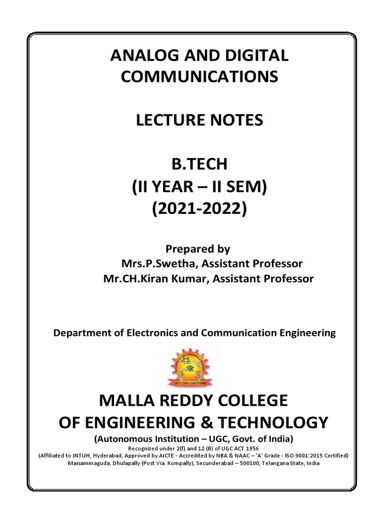 Analog & Digital Communications Notes | PDF | Frequency Modulation ...