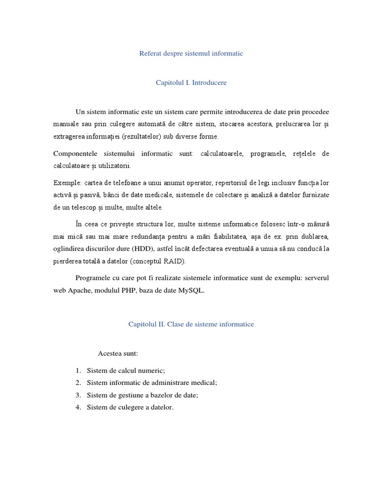 Referat Despre Sistemul Informatic | PDF